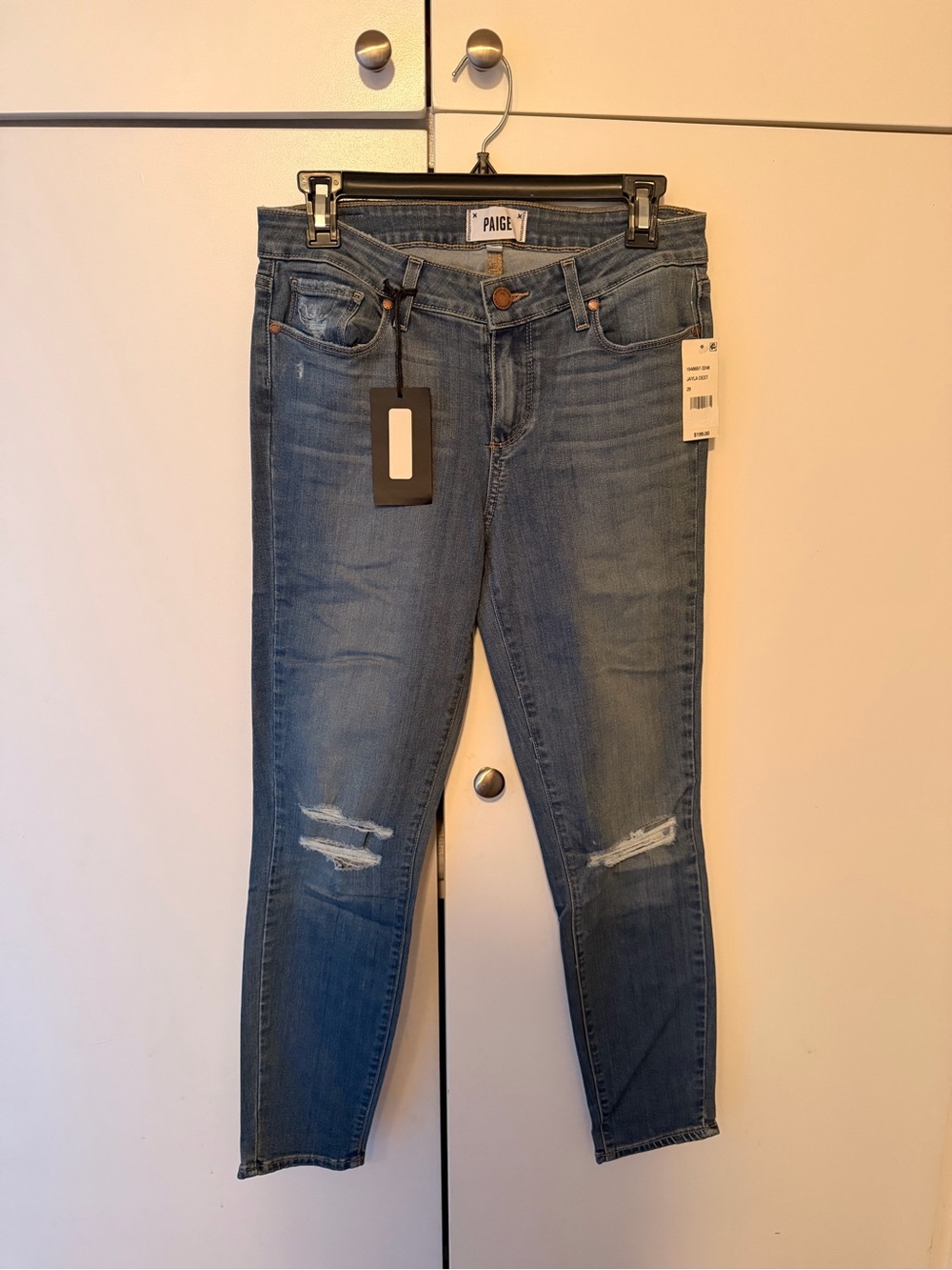 PAIGE Light Blue Distressed Ankle Skinny Jeans